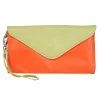 Frandi Pochette cuir orange et vert bicolore ->Femme Pochette Cuir