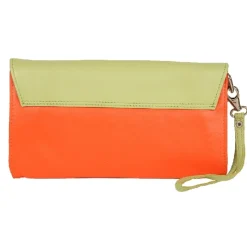Frandi Pochette cuir orange et vert bicolore ->Femme Pochette Cuir