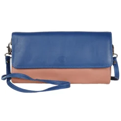 Frandi Pochette en cuir bleu dur et beige ->Femme Pochette Cuir