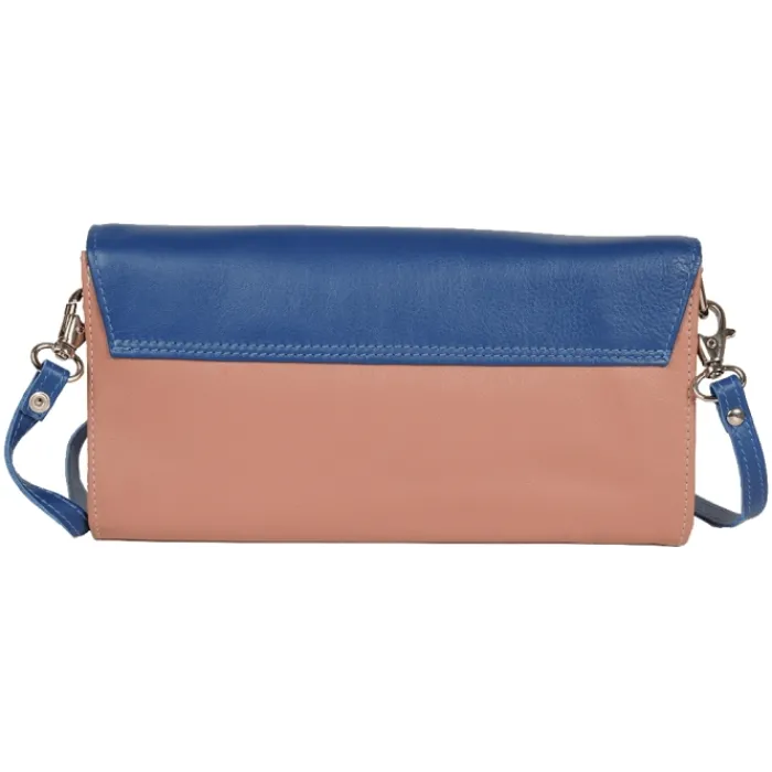 Frandi Pochette en cuir bleu dur et beige ->Femme Pochette Cuir