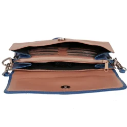 Frandi Pochette en cuir bleu dur et beige -><noscript><img width=