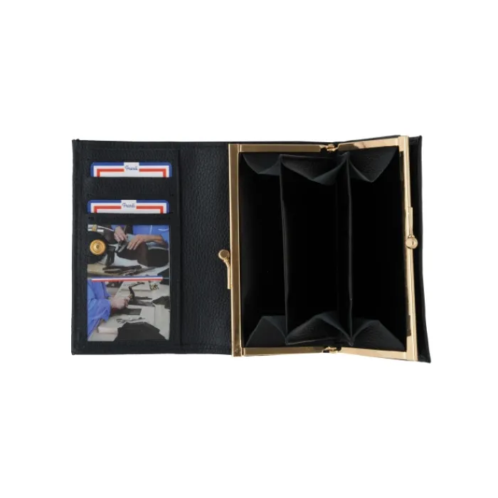 Frandi Porte monnaie femme fermoir en cuir noir - 657>Femme Porte-Monnaie Cuir