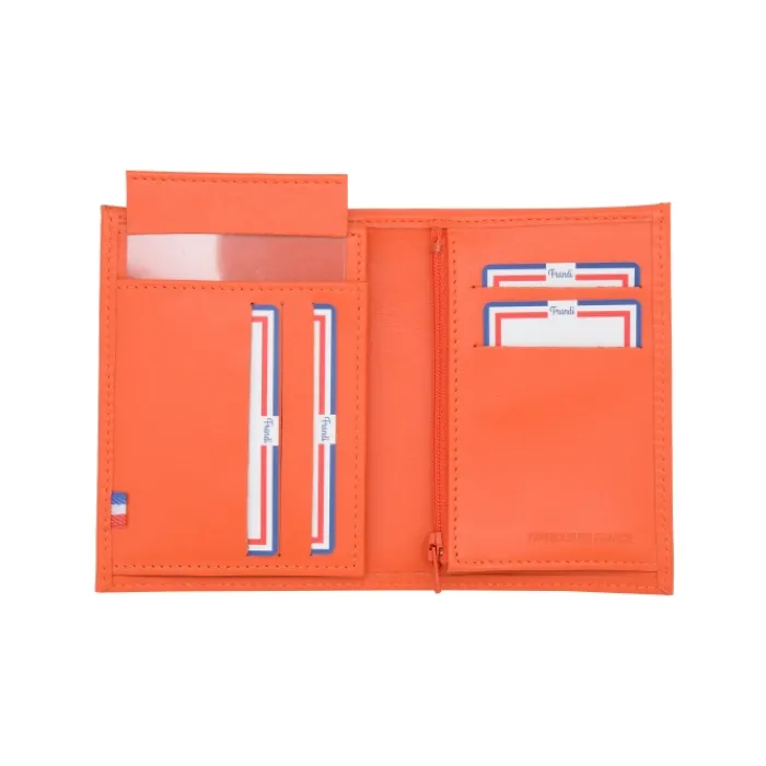 Frandi Portefeuille cuir femme rouge,marine ou orange ->Femme Portefeuille Cuir