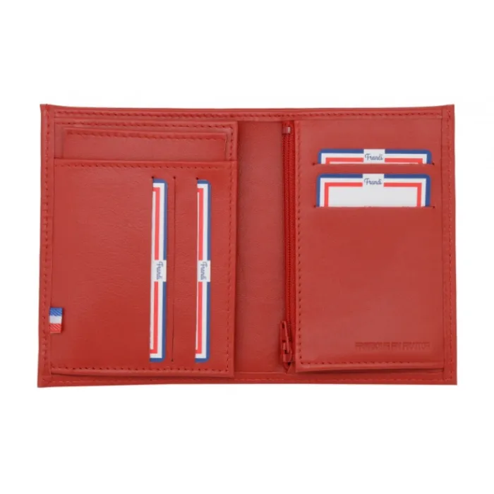Frandi Portefeuille cuir femme rouge,marine ou orange ->Femme Portefeuille Cuir