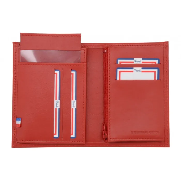 Frandi Portefeuille cuir femme rouge,marine ou orange ->Femme Portefeuille Cuir