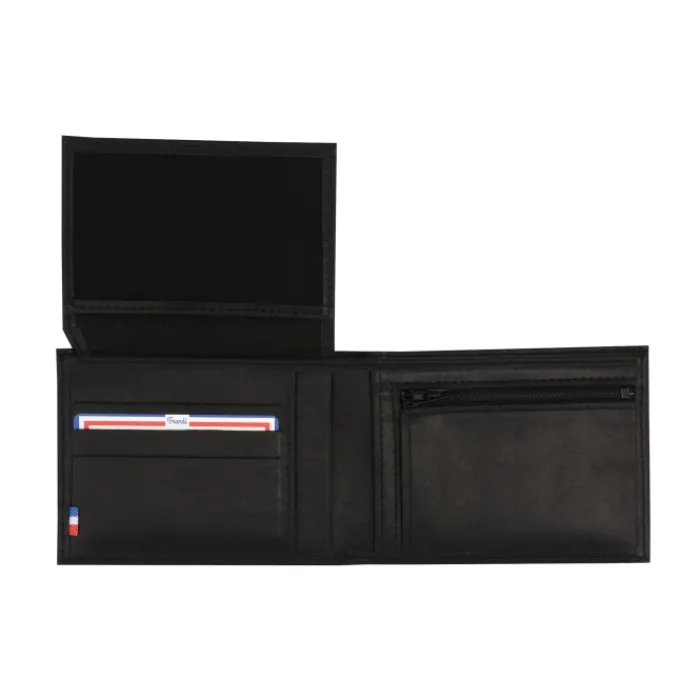 Frandi Portefeuille cuir noir avec rabat ->Homme Portefeuille Cuir