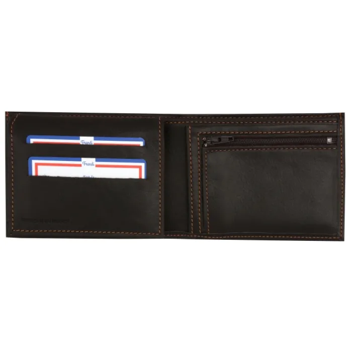 Frandi Portefeuille cuir noir avec rabat ->Homme Portefeuille Cuir