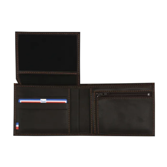 Frandi Portefeuille cuir noir avec rabat ->Homme Portefeuille Cuir