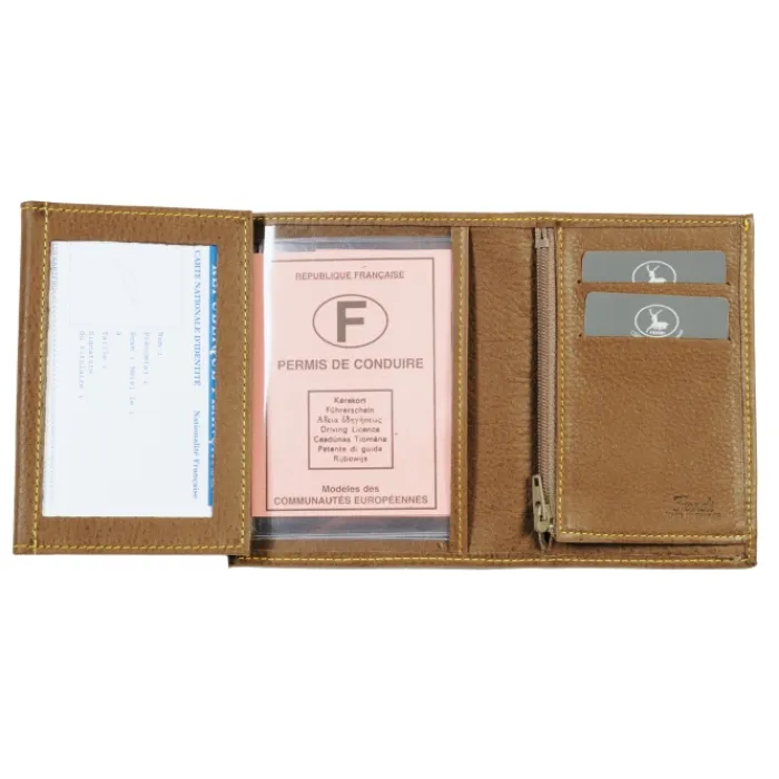 Frandi Portefeuille cuir taupe 4 volets ->Homme Portefeuille Cuir