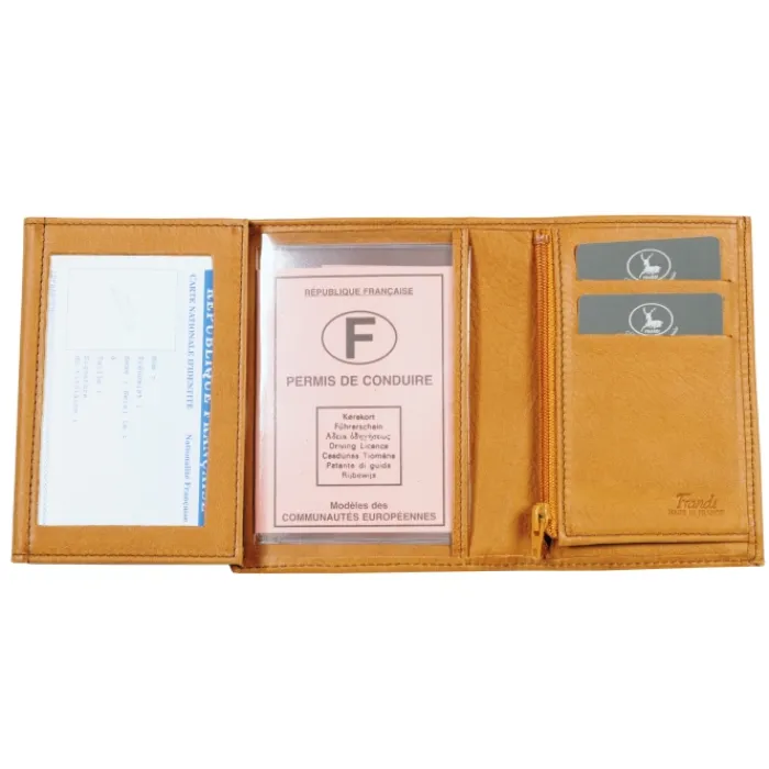 Frandi Portefeuille cuir taupe 4 volets ->Homme Portefeuille Cuir