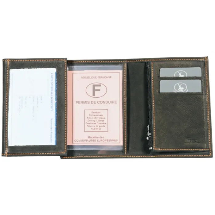 Frandi Portefeuille cuir taupe 4 volets ->Homme Portefeuille Cuir