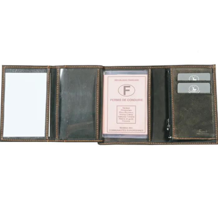 Frandi Portefeuille cuir taupe 4 volets ->Homme Portefeuille Cuir