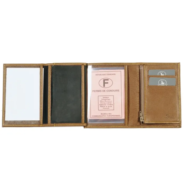 Frandi Portefeuille cuir taupe 4 volets ->Homme Portefeuille Cuir