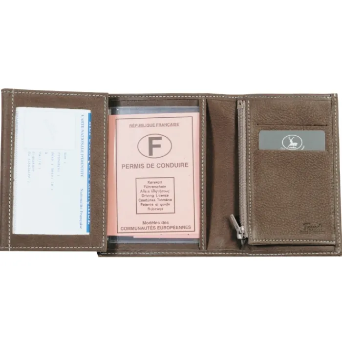 Frandi Portefeuille cuir taupe 4 volets ->Homme Portefeuille Cuir