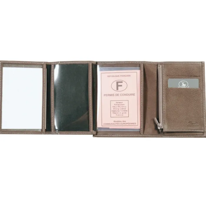 Frandi Portefeuille cuir taupe 4 volets ->Homme Portefeuille Cuir
