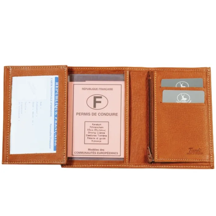 Frandi Portefeuille cuir taupe 4 volets ->Homme Portefeuille Cuir