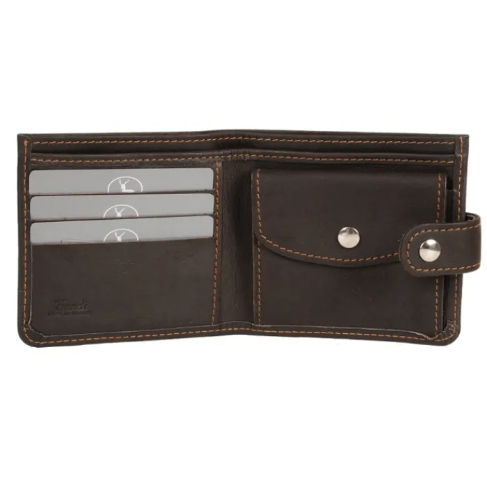 Frandi Portefeuille en cuir italien marron ->Homme Portefeuille Cuir